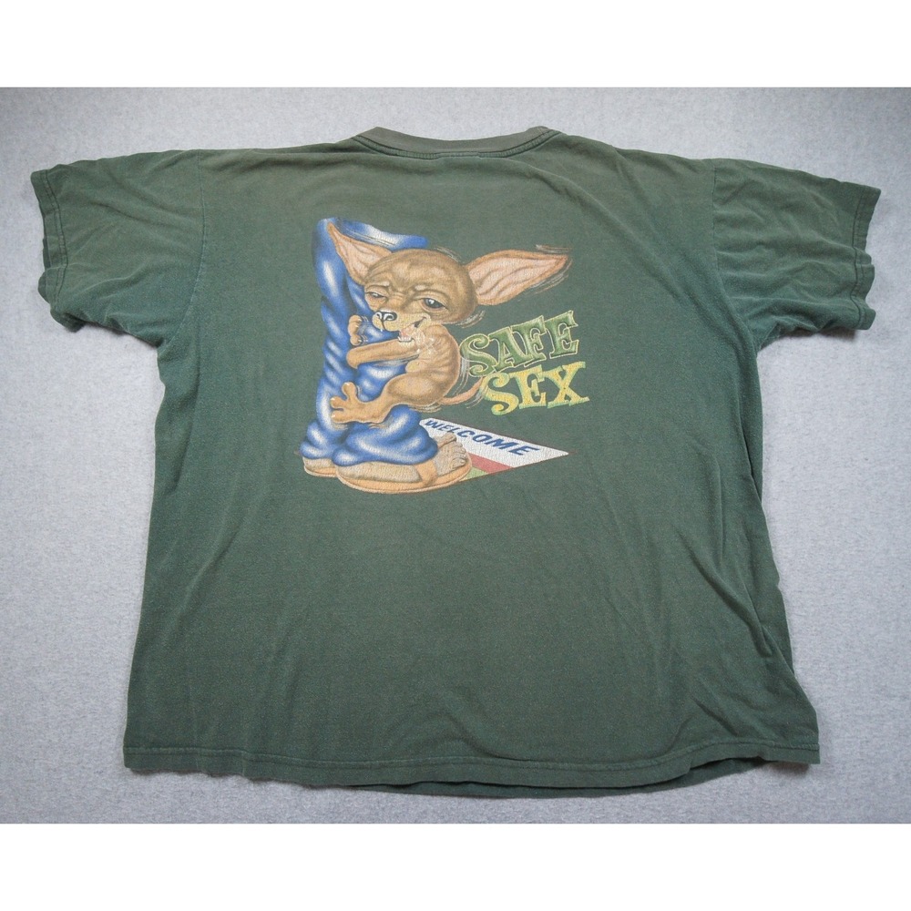 Vintage Chihuahua Shirt Mens XL Green Funny Graphic Tee Short Sleeve Y2K READ***